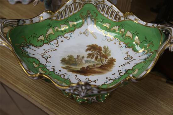 A Staffordshire shaped footed bowl with landscape decoration height 24 width 36cm